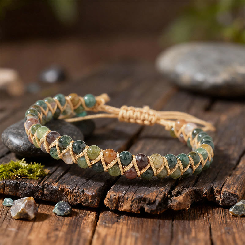 Bracciale Olivenorma con coulisse regolabile, intrecciato a mano e decorato con perline. - image 1
