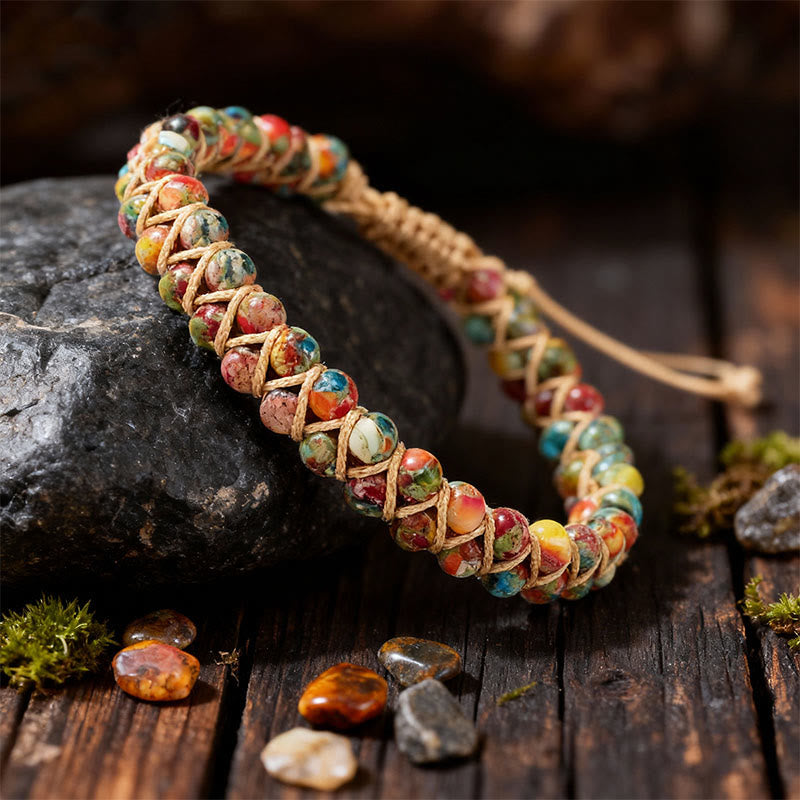 Bracciale Olivenorma con coulisse regolabile, intrecciato a mano e decorato con perline. - image 9