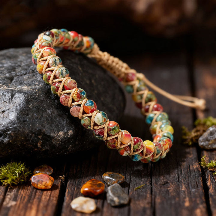 Bracciale Olivenorma con coulisse regolabile, intrecciato a mano e decorato con perline. - image 9