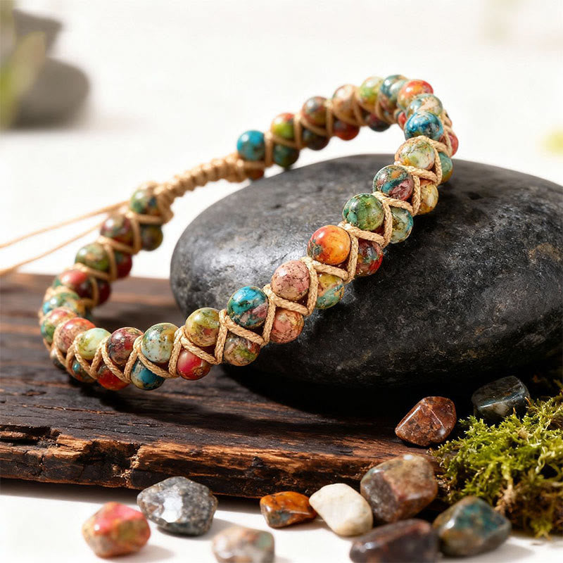 Bracciale Olivenorma con coulisse regolabile, intrecciato a mano e decorato con perline. - image 10