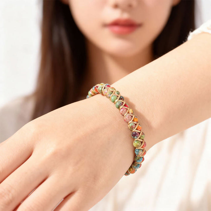 Bracciale Olivenorma con coulisse regolabile, intrecciato a mano e decorato con perline. - image 14