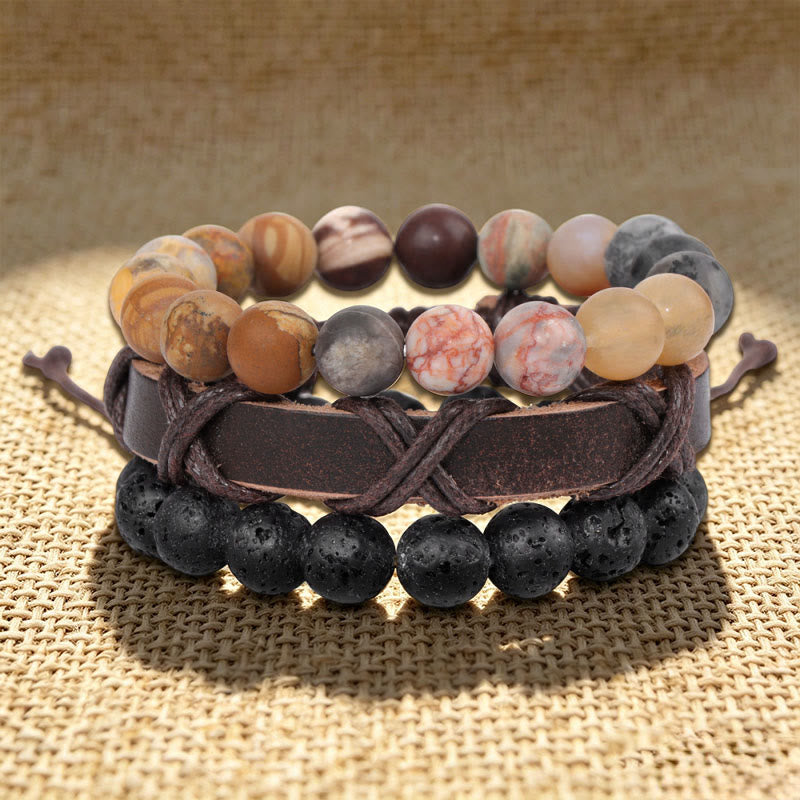 Bracciale etnico boho impilabile multistrato fatto a mano Olivenorma - Pietra lavica, rodonite e diaspro figurativo - image 14