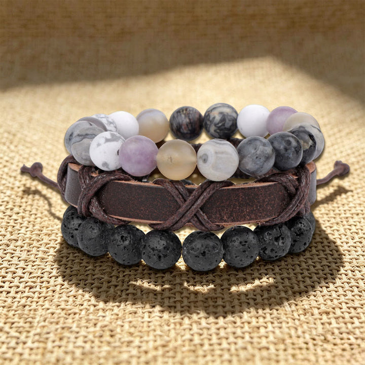 Bracciale etnico boho impilabile multistrato fatto a mano Olivenorma - Pietra lavica e lepidolite - image 9