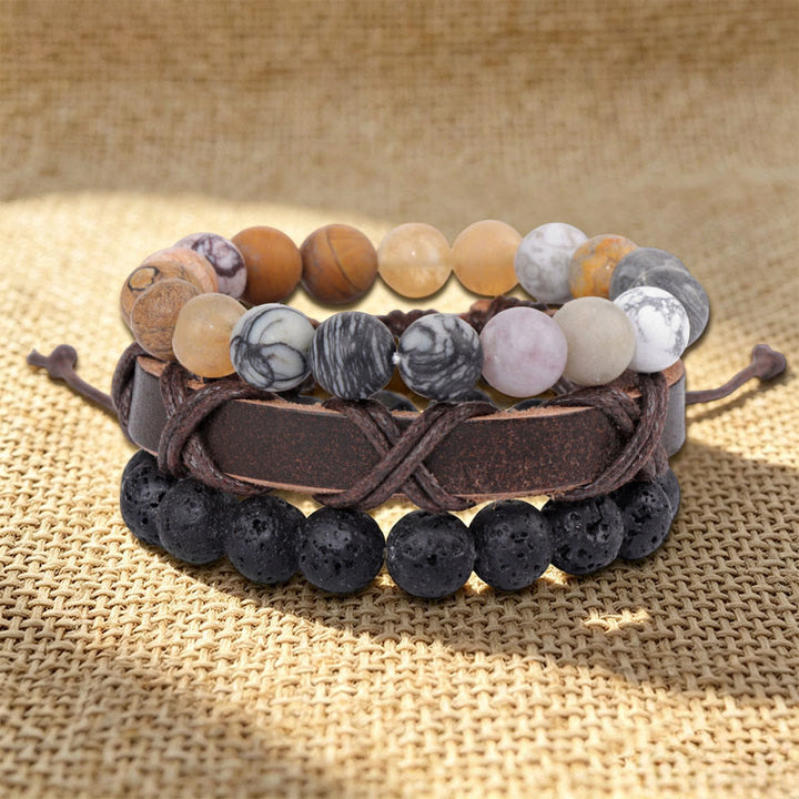 Bracciale etnico boho impilabile multistrato fatto a mano Olivenorma - Pietra lavica e diaspro venato nero - image 17