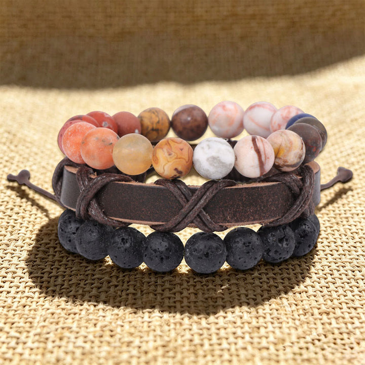 Bracciale etnico boho impilabile multistrato fatto a mano Olivenorma - Pietra lavica e pietra Picasso - image 7