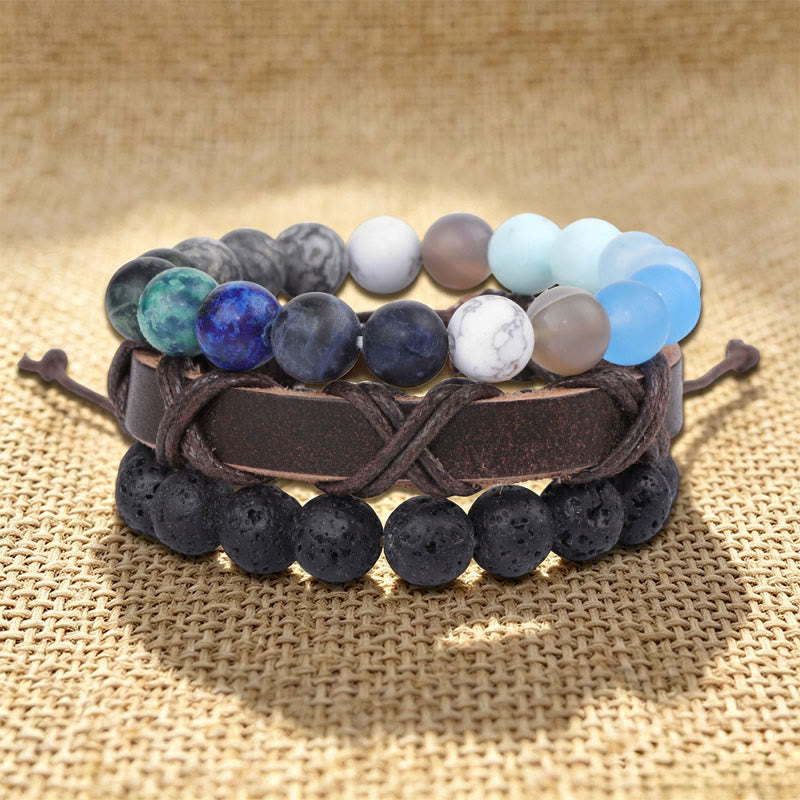 Bracciale etnico boho impilabile multistrato fatto a mano Olivenorma - Pietra lavica e lapislazzuli - image 11