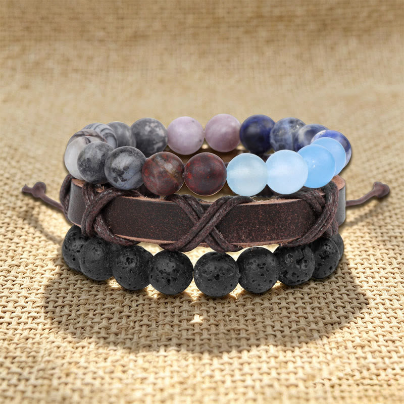 Bracciale etnico boho impilabile multistrato fatto a mano Olivenorma - Pietra lavica e ossidiana mogano - image 10