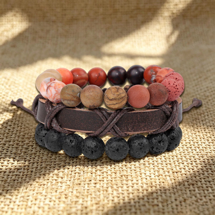 Bracciale etnico boho impilabile multistrato fatto a mano Olivenorma - Pietra lavica e diaspro figurativo - image 3