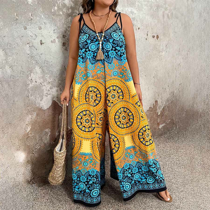 Completo da donna Olivenorma con stampa floreale vintage e medaglione, spalline sottili e gamba larga. - image 12