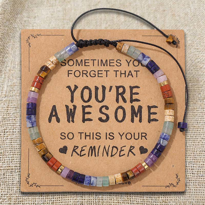 Braccialetto regolabile fatto a mano con perline e promemoria motivazionale Olivenorma " SEI FANTASTICO" - Miscela di pietre dei chakra - image 8