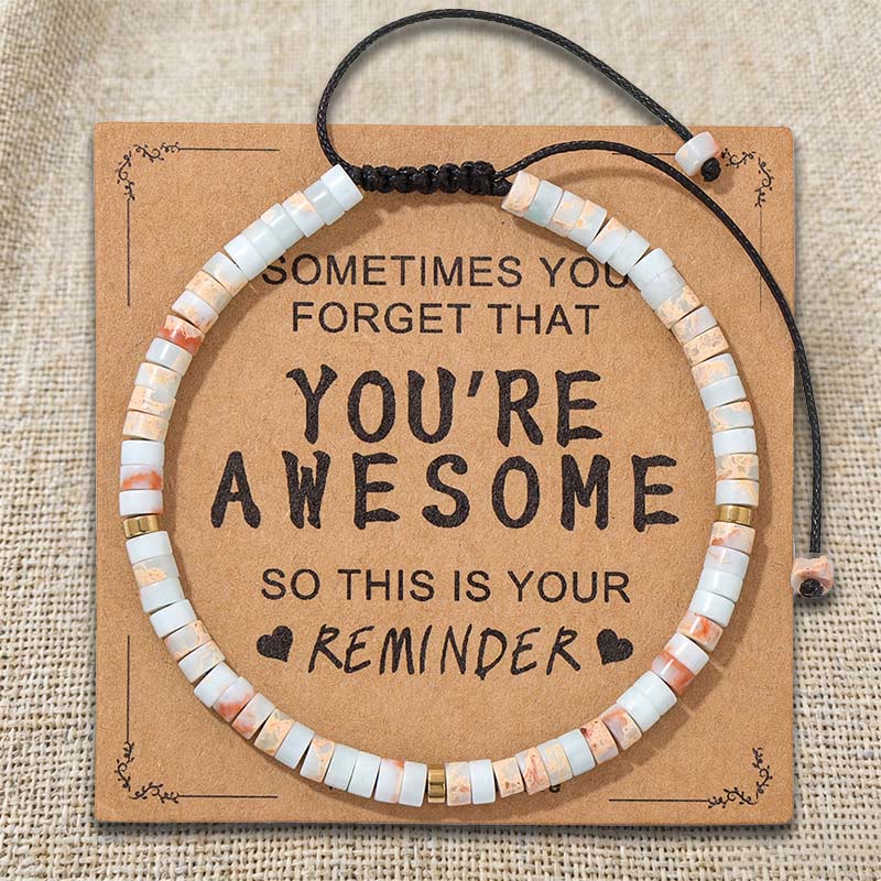 Braccialetto regolabile fatto a mano con perline e promemoria motivazionale Olivenorma " SEI FANTASTICO" - Howlite bianca - image 10