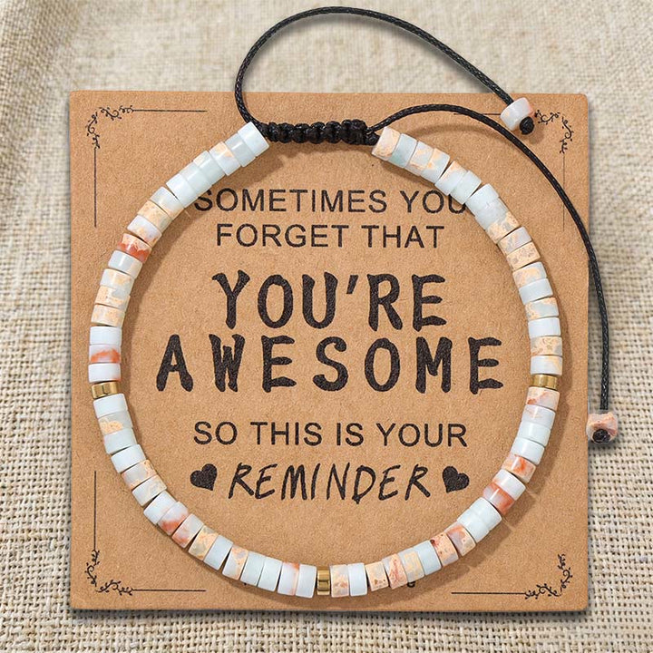 Braccialetto regolabile fatto a mano con perline e promemoria motivazionale Olivenorma " SEI FANTASTICO" - Howlite bianca - image 10