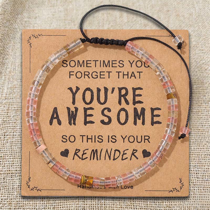 Braccialetto regolabile fatto a mano con perline e promemoria motivazionale Olivenorma " SEI FANTASTICO" - Quarzo rosa - image 13