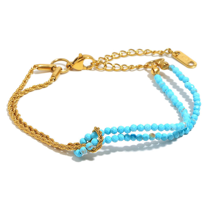 Bracciale Olivenorma con catena a doppio strato regolabile e perline - Turchese - image 2