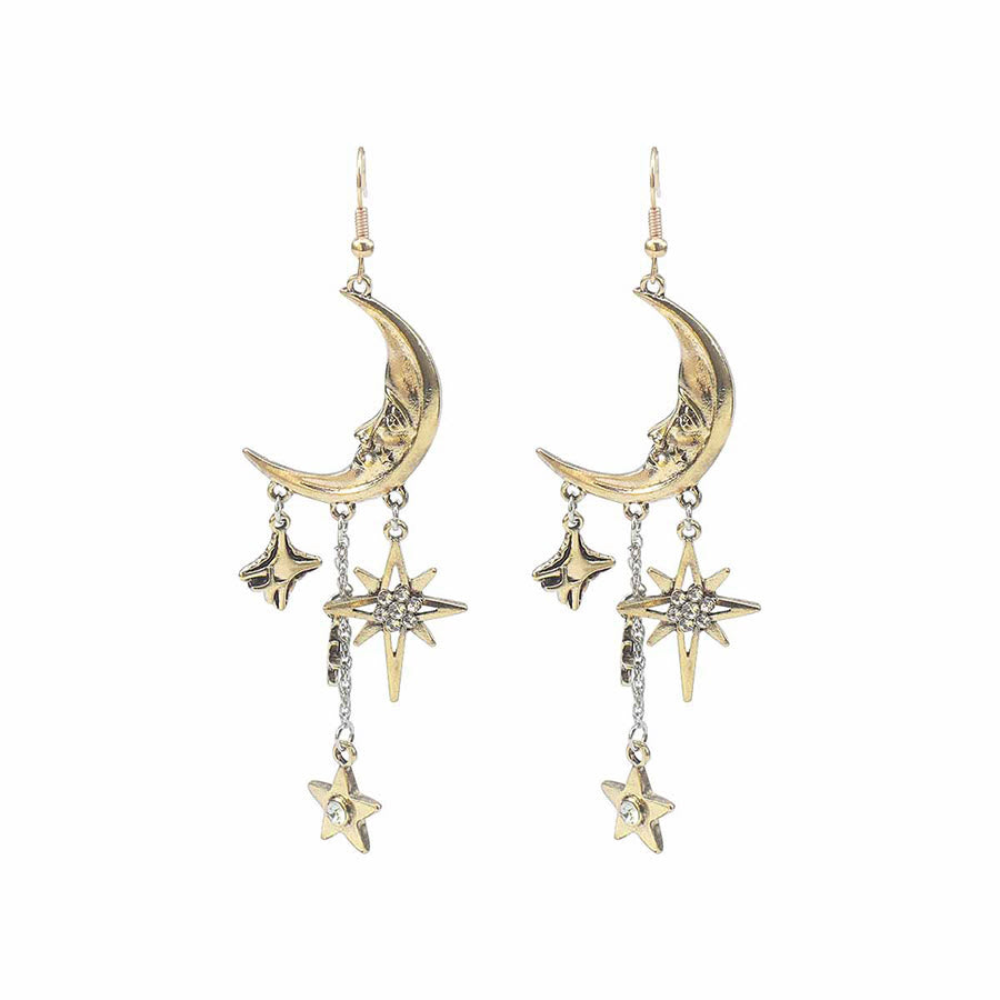 Orecchini pendenti Olivenorma Boho con volto di sole, stella e luna. - Luna e stella - image 6