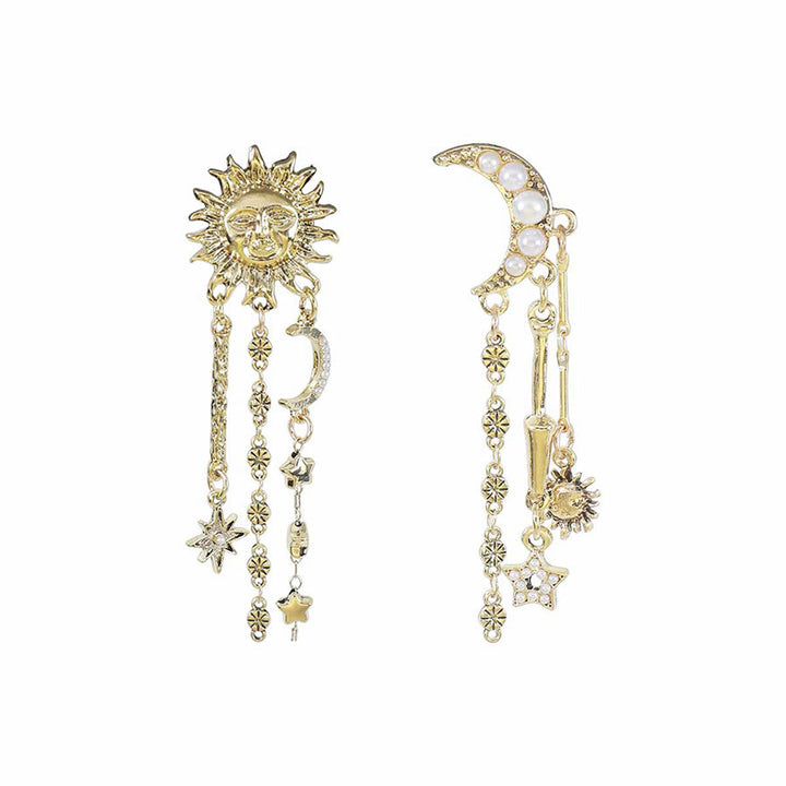 Orecchini pendenti Olivenorma Boho con volto di sole, stella e luna. - Sole e Luna Oro - image 1