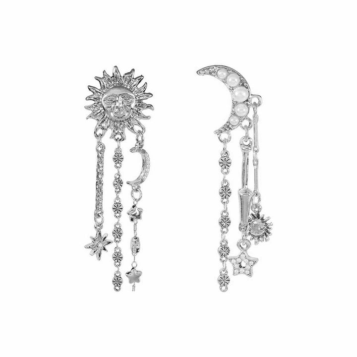 Orecchini pendenti Olivenorma Boho con volto di sole, stella e luna. - Sole e Luna Argento - image 12