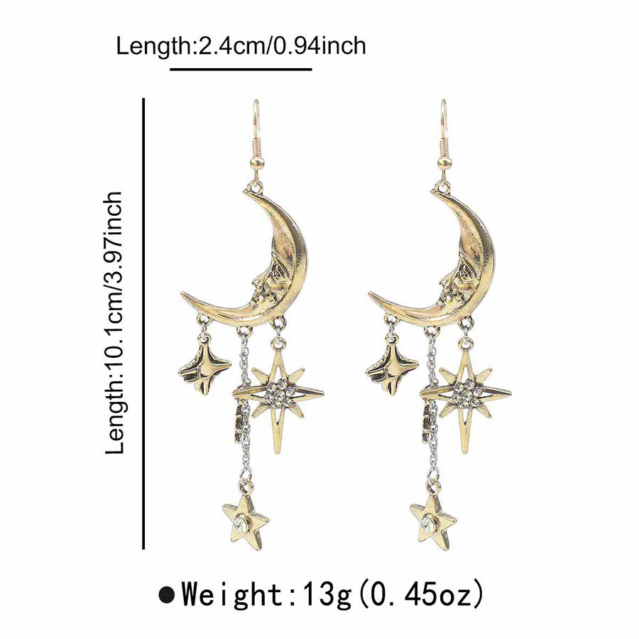 Orecchini pendenti Olivenorma Boho con volto di sole, stella e luna. - image 11