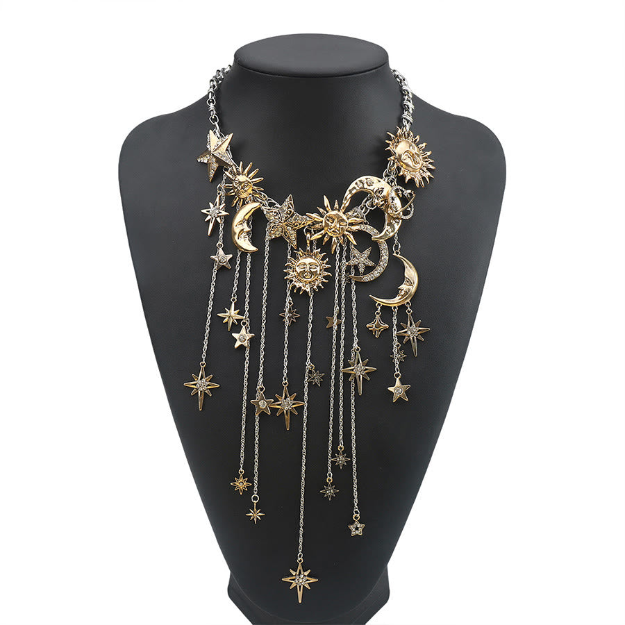 Orecchini pendenti Olivenorma Boho con volto di sole, stella e luna. - Collana - image 13