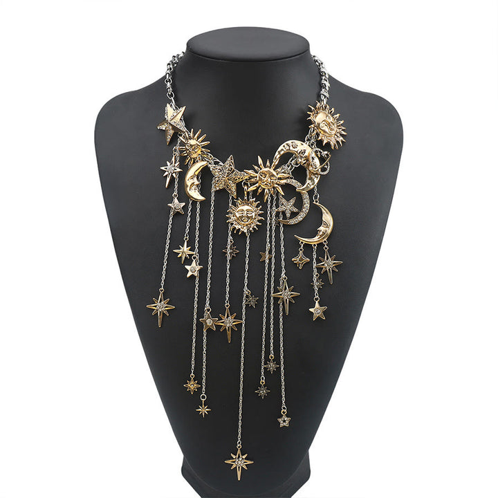 Orecchini pendenti Olivenorma Boho con volto di sole, stella e luna. - Collana - image 13