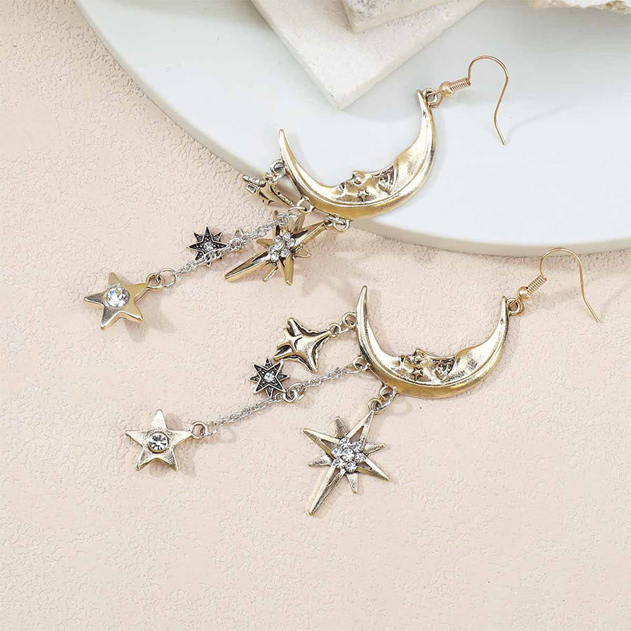 Orecchini pendenti Olivenorma Boho con volto di sole, stella e luna. - image 9
