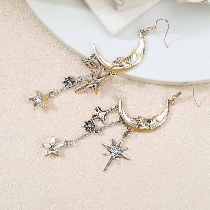 Orecchini pendenti Olivenorma Boho con volto di sole, stella e luna. - image 9