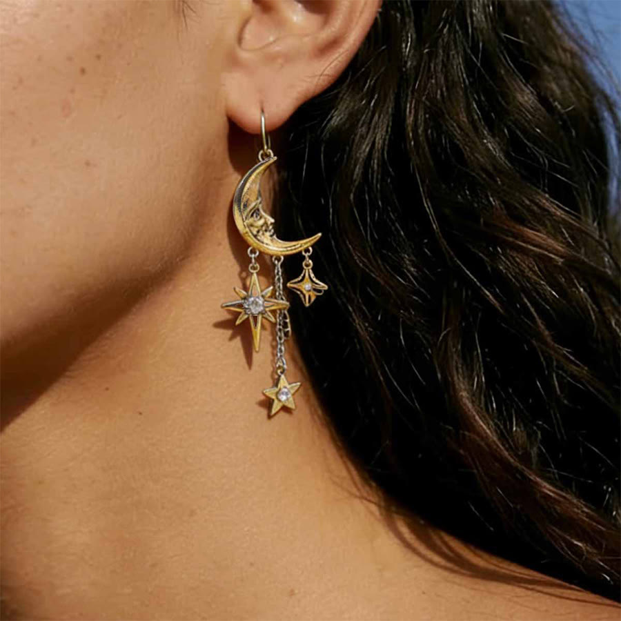 Orecchini pendenti Olivenorma Boho con volto di sole, stella e luna. - image 7