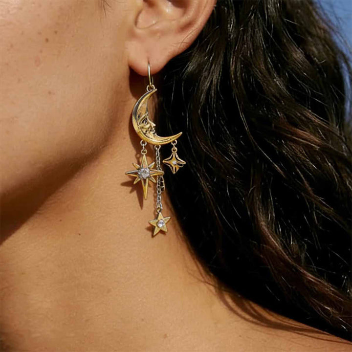 Orecchini pendenti Olivenorma Boho con volto di sole, stella e luna. - image 7