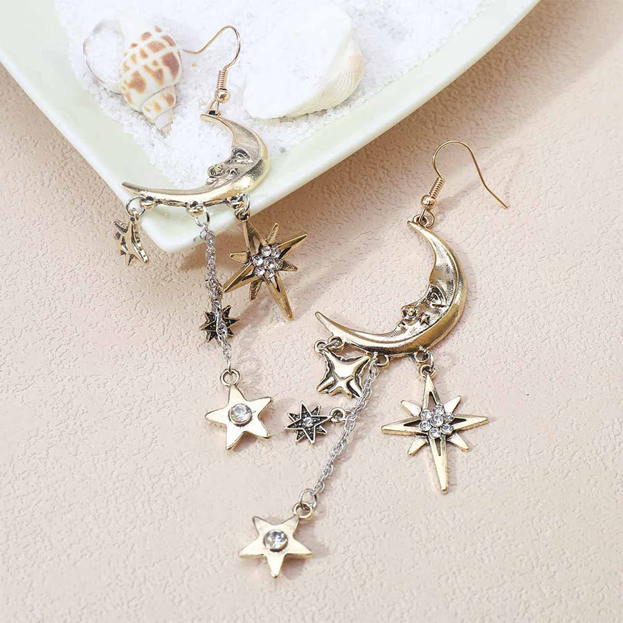 Orecchini pendenti Olivenorma Boho con volto di sole, stella e luna. - image 8