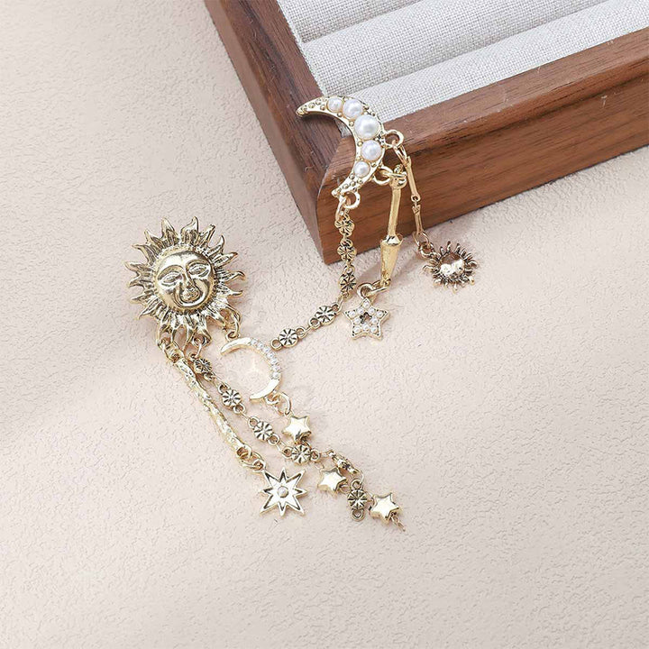 Orecchini pendenti Olivenorma Boho con volto di sole, stella e luna. - image 4