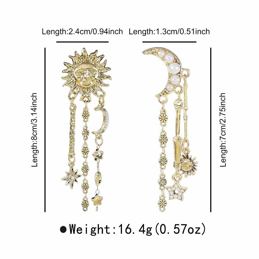 Orecchini pendenti Olivenorma Boho con volto di sole, stella e luna. - image 5