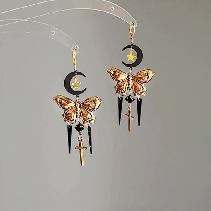 Orecchini Olivenorma Gothic Mystic Butterfly Moon Sword con nappe sovrapposte - image 1