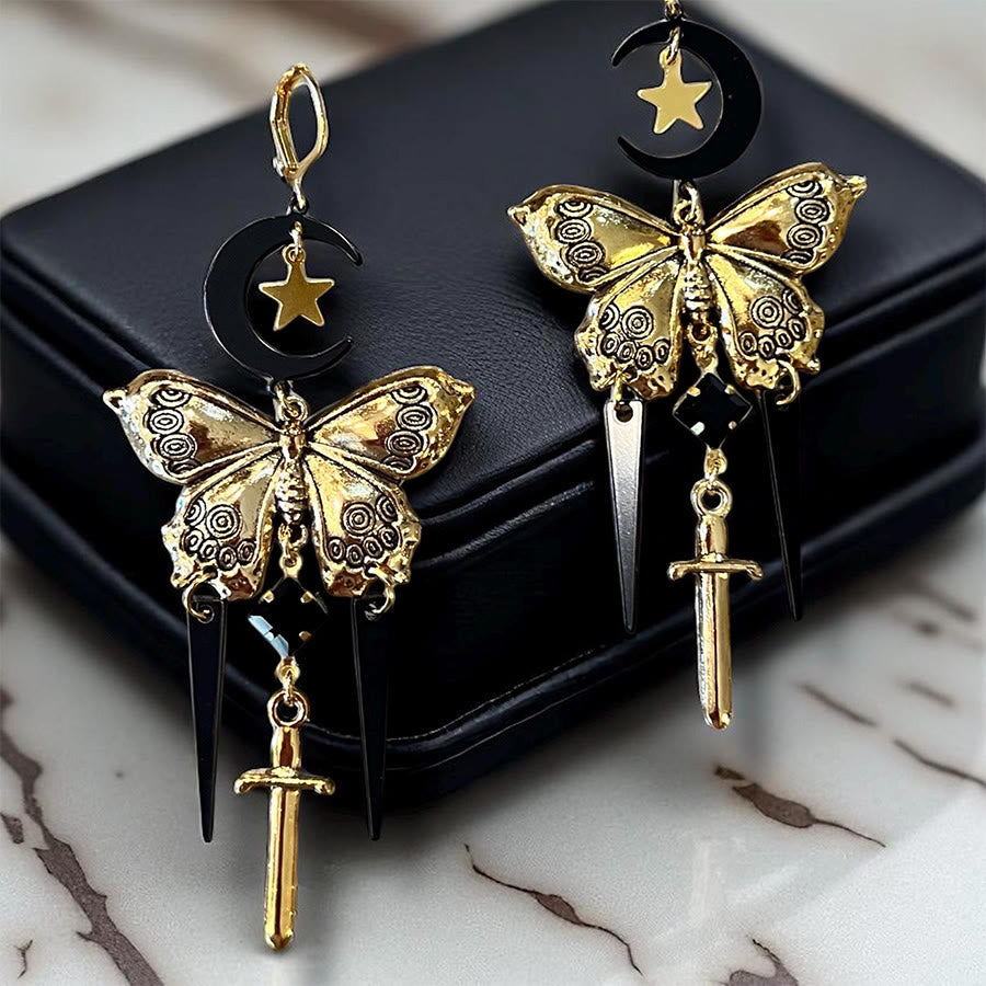 Orecchini Olivenorma Gothic Mystic Butterfly Moon Sword con nappe sovrapposte - image 2
