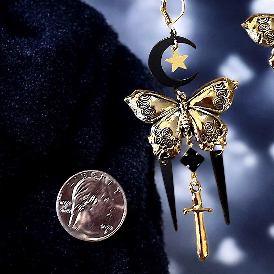 Orecchini Olivenorma Gothic Mystic Butterfly Moon Sword con nappe sovrapposte - image 7