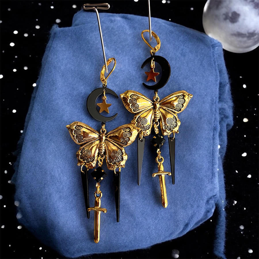Orecchini Olivenorma Gothic Mystic Butterfly Moon Sword con nappe sovrapposte - image 3