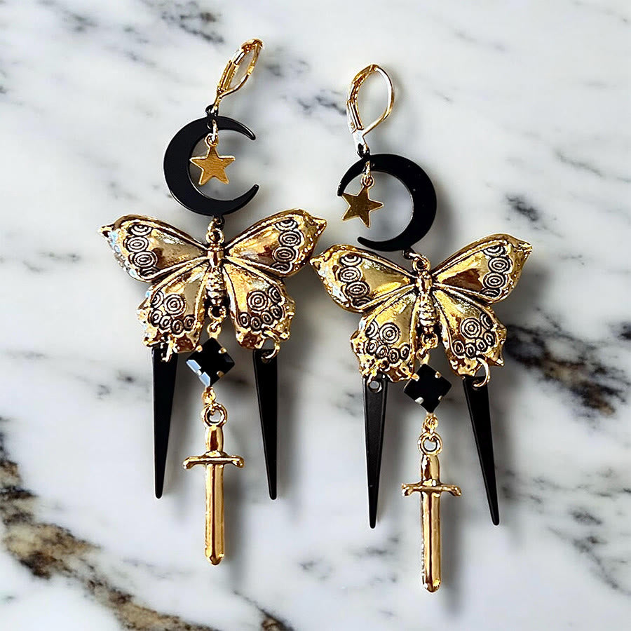 Orecchini Olivenorma Gothic Mystic Butterfly Moon Sword con nappe sovrapposte - image 9