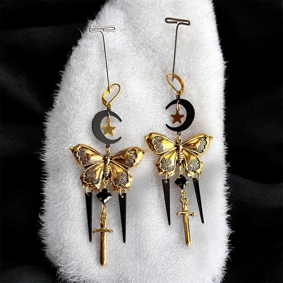 Orecchini Olivenorma Gothic Mystic Butterfly Moon Sword con nappe sovrapposte - image 5