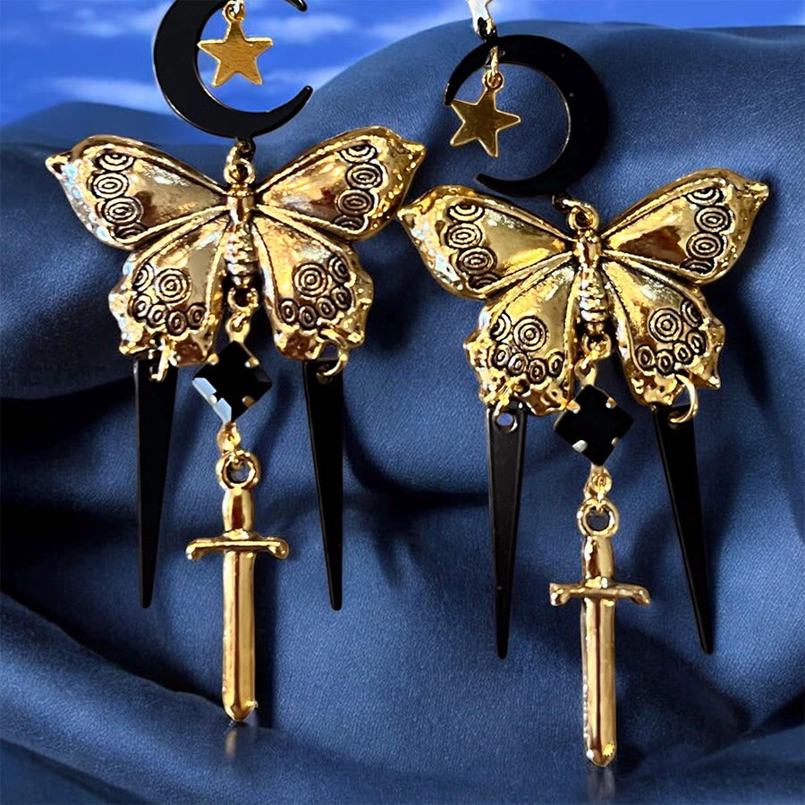 Orecchini Olivenorma Gothic Mystic Butterfly Moon Sword con nappe sovrapposte - image 6