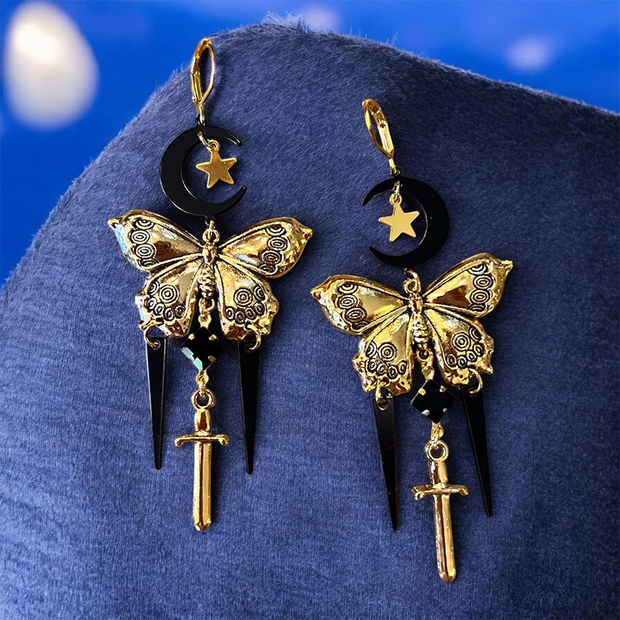 Orecchini Olivenorma Gothic Mystic Butterfly Moon Sword con nappe sovrapposte - image 8