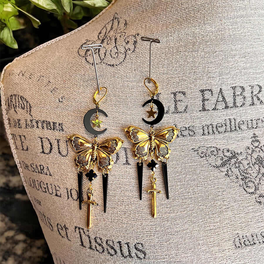 Orecchini Olivenorma Gothic Mystic Butterfly Moon Sword con nappe sovrapposte - image 10