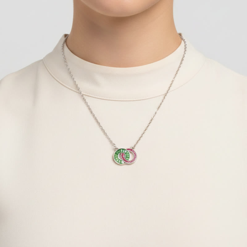 Regali personalizzati con pietra portafortuna Olivenorma per madre e figlia: bracciale e collana con cerchi intrecciati. - image 16