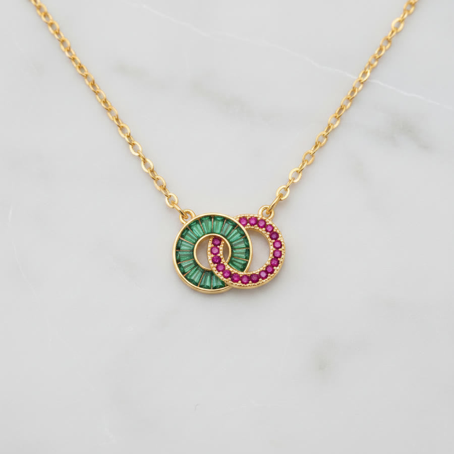 Regali personalizzati con pietra portafortuna Olivenorma per madre e figlia: bracciale e collana con cerchi intrecciati. - Collana - D'oro - 2 pietre natali - image 18