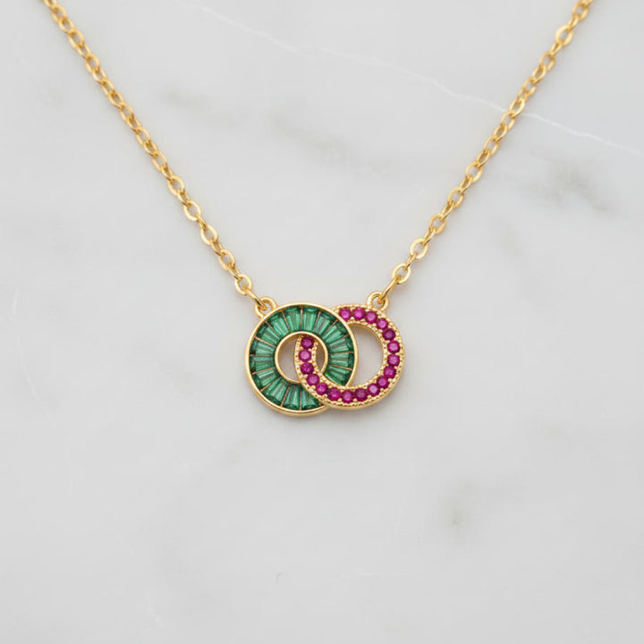 Regali personalizzati con pietra portafortuna Olivenorma per madre e figlia: bracciale e collana con cerchi intrecciati. - Collana - D'oro - 2 pietre natali - image 18
