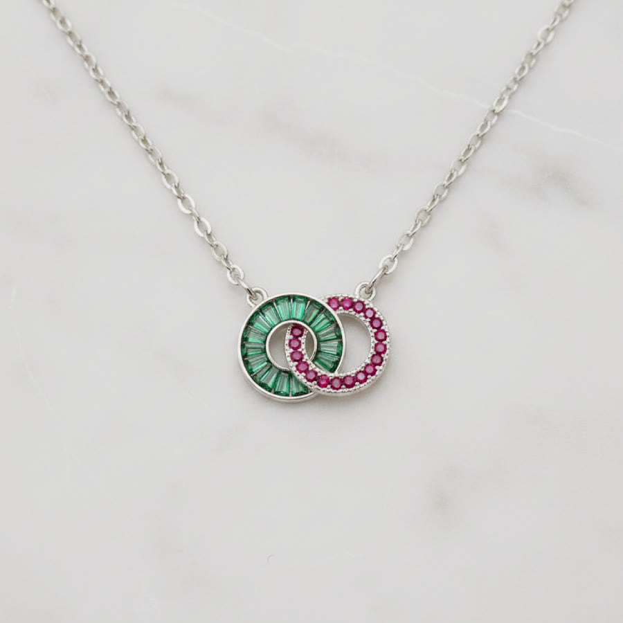 Regali personalizzati con pietra portafortuna Olivenorma per madre e figlia: bracciale e collana con cerchi intrecciati. - Collana - Argento - 2 pietre natali - image 15