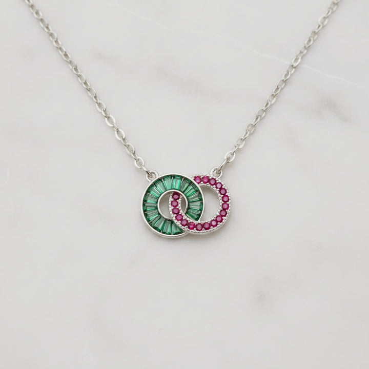 Regali personalizzati con pietra portafortuna Olivenorma per madre e figlia: bracciale e collana con cerchi intrecciati. - Collana - Argento - 2 pietre natali - image 15