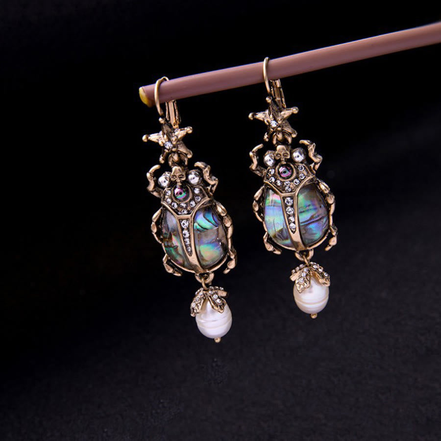 Orecchini pendenti vintage Olivenorma con stella e scarabeo e perle - image 3