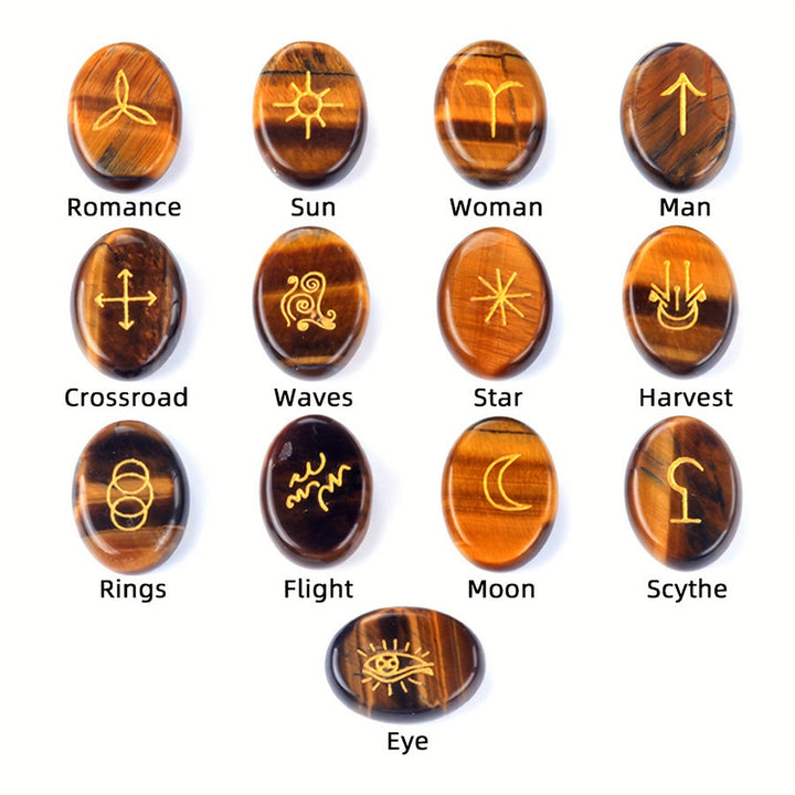 Set di 13 pietre preziose naturali Olivenorma con rune delle streghe incise, pietra antistress. - image 0