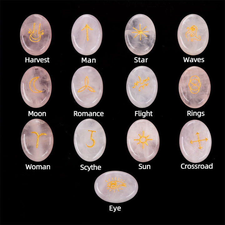 Set di 13 pietre preziose naturali Olivenorma con rune delle streghe incise, pietra antistress. - image 16