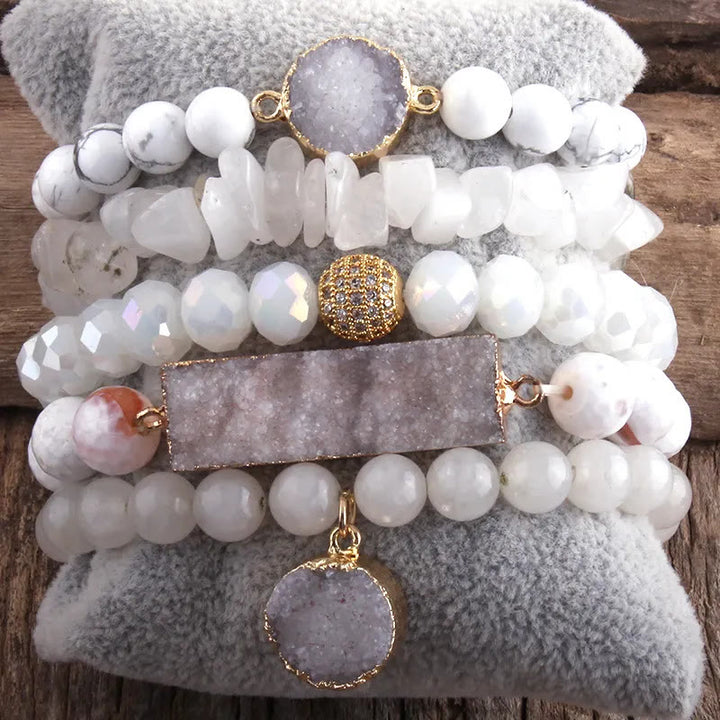 Olivenorma - Set di 5 braccialetti per calma e relax - Agata bianca - image 12