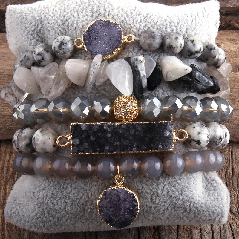 Olivenorma - Set di 5 braccialetti per calma e relax - Onice grigio - image 9
